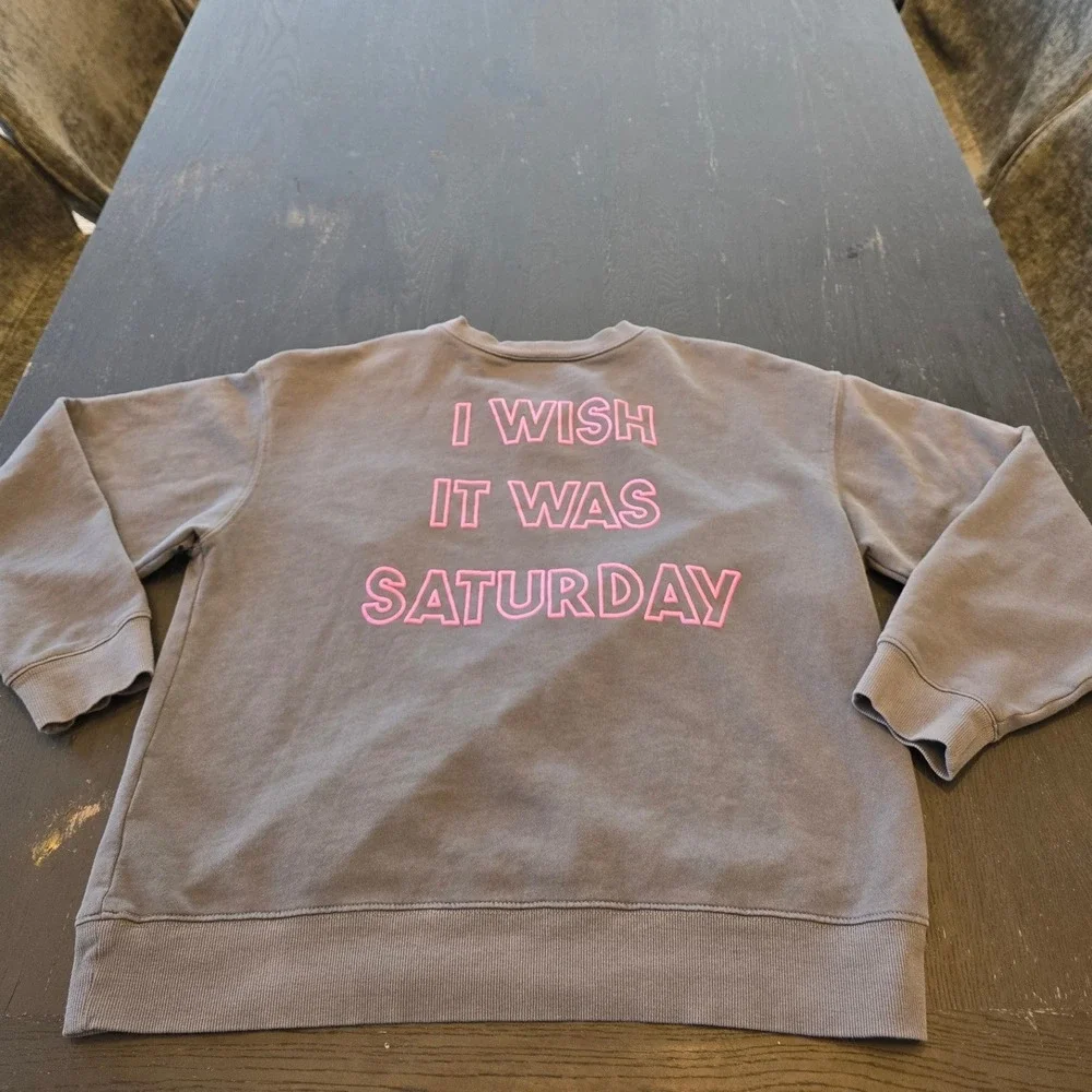 Wildfox I Wish It Was Saturday Broken Heart Sweatshirt Gray Pink WF005839 Medium - Picture 7 of 7